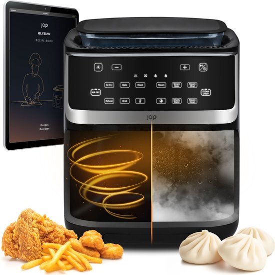 JAP Appliances Elysian - XXXL Airfryer & Stoomoven vrijstaand (7 liter) - Grote heteluchtfriteuse met stoomfunctie XXL - 10 kookprogramma's - Opwarmfunctie - 1, 2 tot 6 personen - Kijkvenster met licht - Digitaal kookboek