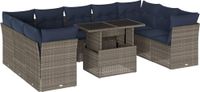 vidaXL 10-delige tuinbankset met kussens, grijs, polyrotan