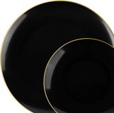 Decorline-32 Stabiele Herbruikbare Plastic Partyservies | 2 maten: 16 x 26 cm + 16 x 19 cm, Classic Collectie | Zwart met gouden rand . Duurzaam serviesset voor Kerstmis, Bruiloften, Verjaardagen, Feesten en Evenementen.