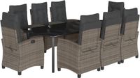 vidaXL 9-delige tuinset met kussens, polyrotan, grijs