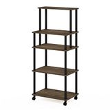 Furinno TURN-TUBE Bakkersrek met wielen, 5-laags keukenopbergwagen, keukenwagen, koffiebar, voorraadkastorganisatoren en opslag, Columbia Walnut