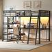 Lit superposé en métal 140x200, bureau, panier de rangement, rangements intégrés, ports USB, éclairage LED (noir)