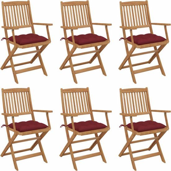 VidaXL Tuinstoelen 6 stuks Gecapitonneerde zitting Acaciahout Rood