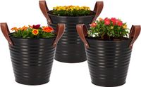 DK Design Plantenpot/bloempot emmer Leather- 3x - zink - zwart - D16 x H15 cm
