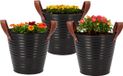 DK Design Plantenpot/bloempot emmer Leather- 3x - zink - zwart - D16 x H15 cm