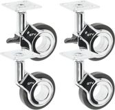 GTV – GIRA meubelwielen, set: 2x geremde wielen + 2x meubelwielen zonder rem, zwart/chroom, 360° draaibaar, voor bureau, plank, salontafel, kruk, Ø60 mm, H94 mm