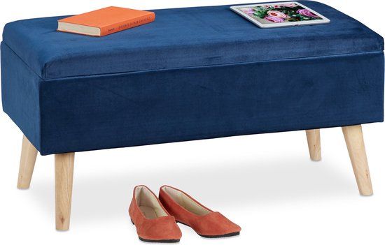 Opbergbankje - 40L - Donkerblauw - Houten Poten