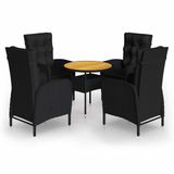 vidaXL 5-delige Tuinset Poly Rattan Zwart