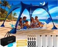ELONEO Strandtent met Zonnedoek - UV-bescherming UPF 50+, Windscherm, Strandaccessoires & Camping, Blauw 300x300x200 cm