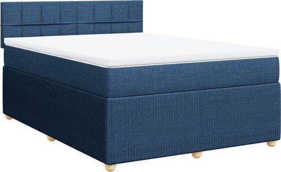 vidaXL Boxspring met matras stof blauw 140x200 cm