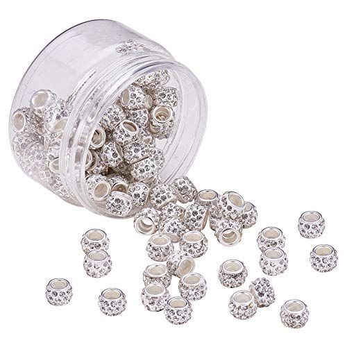 NBEADS 100 Stuks Clear Crystal Rhinestone Grote Gat Europese Kralen Pave Clay Rondelle Spacer Kralen voor Europese Snake Chain Charm Armband