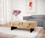 Table d'appoint Puzzle chêne naturel 120 cm 4 tiroirs Piètement flottant métal noir Table basse