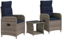 vidaXL Tuin loungeset 3 st PE Rattan en Poeder-Coated Staal