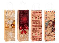 TSI Geschenkzakjes van kraftpapier KERSTMIS, verpakking van 12, grootte: Fles (HxBxD 36 x 12 x 8 cm), Art. Nr. 88291