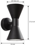 Lucande - Wandlamp buiten - 2lichts - Aluminium, glas - H: 21.4 cm - GU10 - zwart
