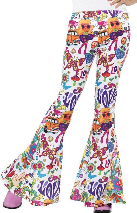 Groovy Flared Trousers Ladies - Maat M - Gekleurd - Hippie