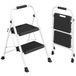 SONGMICS Huishoudtrap, Opvouwbaar, met Antislip Treden | Stalen Trapladder, 150 kg Draagvermogen, 88 x 45,5 x 7,5 cm, voor Thuis en Kantoor, Wit, BRODY Collectie GSL202WZ01
