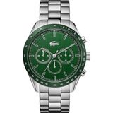Lacoste BOSTON Heren Horloge LC2011080 - Chronograaf - Mineraalglas - Roestvrijstaal/Staal - Groen/Zilverkleurig - 42 mm