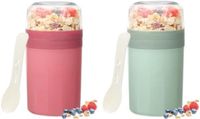 PromoHome Mueslibeker Set – 2 stuks, lekvrij, met lepel en bakje voor toppings, geschikt voor yoghurt, fruit, salade, BPA-vrij, herbruikbaar