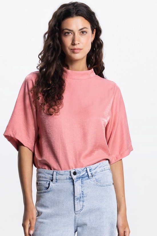 JANSEN Amsterdam Odile Top Ws 116 Short Sleeve High Neck Dames - Roze - Maat 40