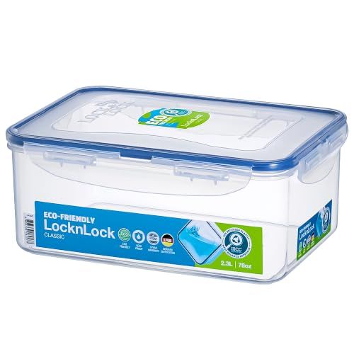 Lock & Lock HPL825 Klassieke rechthoekige voedselcontainer, 2,3L (232 x 165 x 95mm), helder/blauw