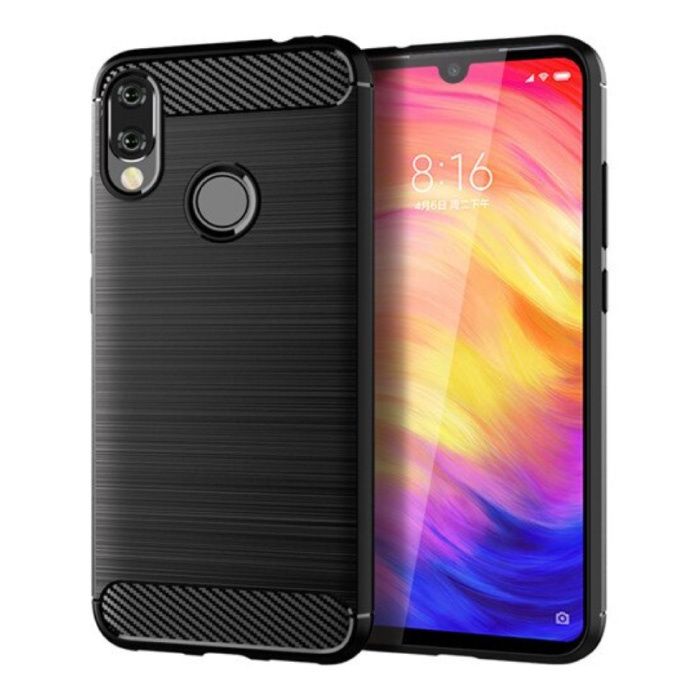Stuff Certified® Xiaomi Redmi 9 Case - Carbon Fiber Texture Shockproof TPU Cover Black