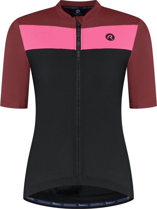 Rogelli Core Block Fietsshirt Dames - Korte Mouwen - Zwart Rood - L