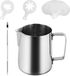 Ibenzoa® Set pour mousser le lait – 350 ml – Pichet à lait en acier inoxydable avec double bec en V, stylet latte art et 16 motifs de café, brossé, lavable au lave-vaisselle