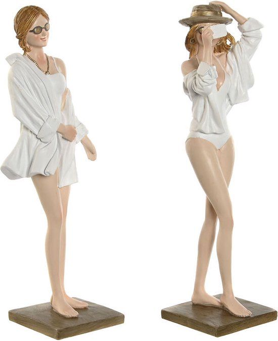Decoratieve figuren Home ESPRIT Wit Beige Vrouw Mediterrane 8 x 6,5 x 24,5 cm (2 Stuks)