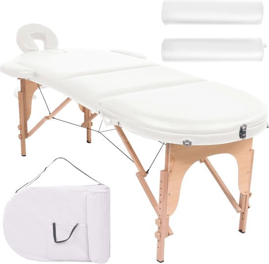 vidaXL Massagetafel inklapbaar 10 cm dik met 2 bolsters ovaal wit wit