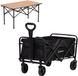 OFMOTRA chariot de plage - Pliable - Capacité de charge 75KG - Roues pivotantes AVEC frein - avec table de camping noire - Poignée réglable - Chariot de plage - Chariot de transport - Compartiments de rangement pratiques - Noir/Noyer