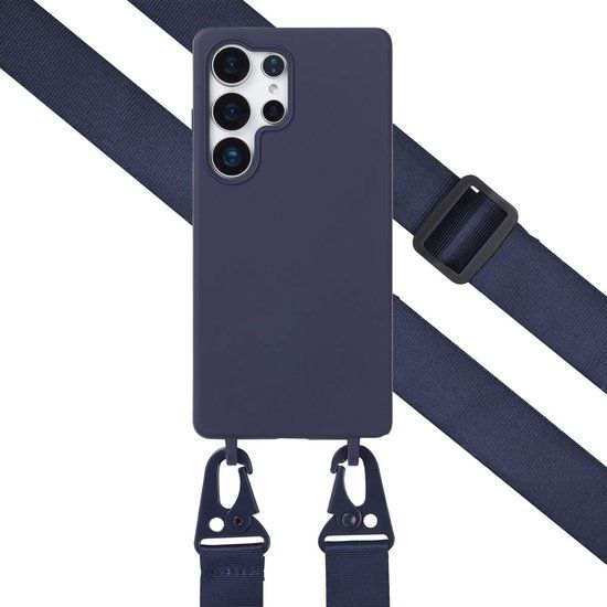 Selencia Hoesje - Geschikt voor Samsung Galaxy S25 Ultra - Siliconen hoesje met afneembaar koord - Donkerblauw