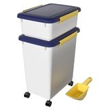 Cetomo Luchtdichte hondenvoercontainer met wielen, siliconen afdichting en kliksluitingen, kunststof container met hondendeksel, wit, 10 l + 32 l, 3,5 kg + 12 kg (1 schep)