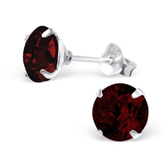 Aramat Jewels Ronde oorbellen met zirkonia-925 zilver-donker rood-6mm