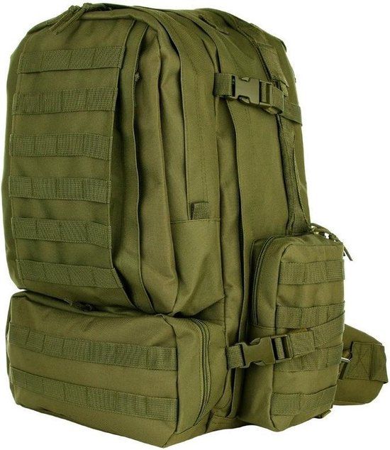 Grote legergroene Assault rugzak 60 liter - Groen - Volwassenen - Inclusief regenhoes