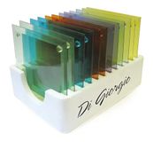 Theelichthouder, vierkant, van glas, verschillende kleuren, 12 stuks