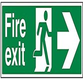 VSafety Fire Exit Sign - Right Arrow - 600mm x 200mm - Rigid Plastic