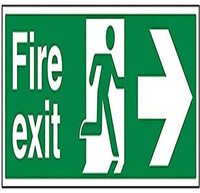 VSafety Fire Exit Sign - Right Arrow - 600mm x 200mm - Rigid Plastic