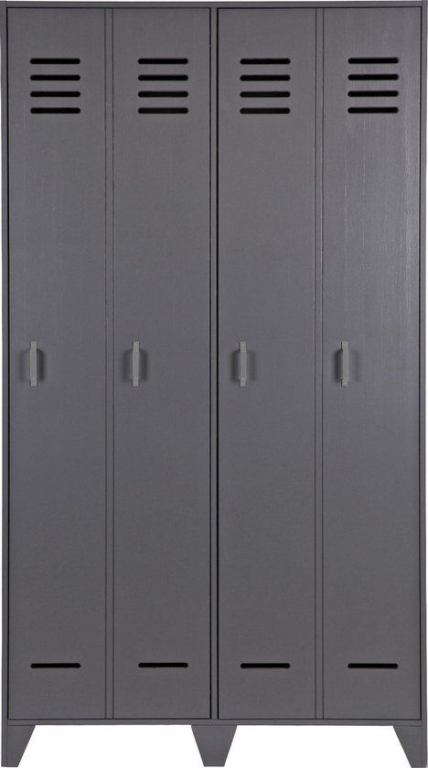 WOOOD Stijn Lockerkast - 2 Deurs - Grenen - Staal Grijs - 103x187x40 cm