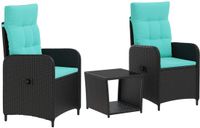 vidaXL Ensembles de salon 3 pièces rotin PE et acier thermolaqué noir et turquoise