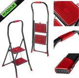 KADAX Inklapbare stalen ladder, zwart-rode trapladder met draagvermogen tot 150 kg, ladder met klapbeveiliging, leuning met antislip treden (2 treden)