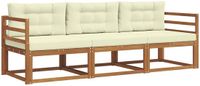 vidaXL - Chaise longue loungeset - 3 zitplaatsen - Acacia hout - Natuurlijk en crème