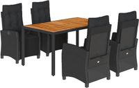 vidaXL 5-delige tuinset met kussens, zwart, van polyrotan