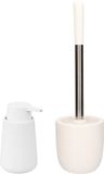 Excellent Houseware WC-/toiletborstel en houder dolomiet/metaal wit met zeeppompje 250 ml