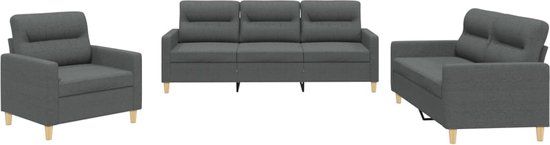 vidaXL 3-delige Loungeset met kussens stof donkergrijs