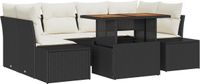 vidaXL Tuinbank - Set - 7-delig - Zwart - Polyrotan