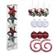 Kerstdecoratieset rood/zilver/wit: 6 kerststerren (3 kleuren) + 3 x glazen bol 100 mm wit + 3 x glazen bol 90 mm rood + 3 x F