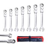 CCLIFE Gelenk ratelsleutel set 7-delig 8-19 mm 72 tanden 180° flexibel