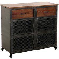 Werkplaatswagen HWC-N28, wagen, wielen 2 laden, 3D structuur metaal hout 90x100x40cm ~ zwart, bruin