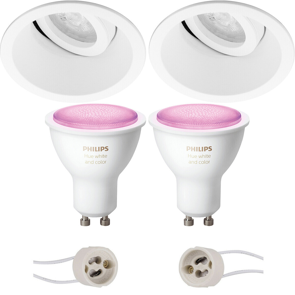 BES LED Pragmi Zano Pro - Inbouw Rond - Mat Wit - Kantelbaar - Ø93mm - Philips Hue - LED Spot Set GU10 - White and Color Ambiance - Bluetooth